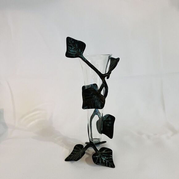 Vintage New Concepts Vase Cast Iron Tree Leaves Wrapped Around Glass Sculpture - Picture 3 of 8